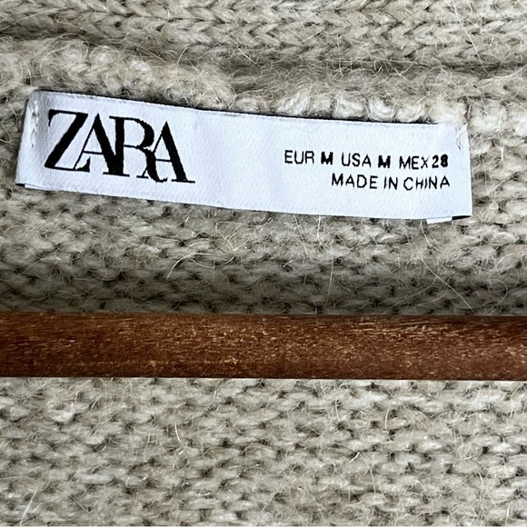 Zara Size M Light Green Puff Sleeve Slouchy Alpaca Blend Rhinestone Bow Cardigan - Picture 6 of 12